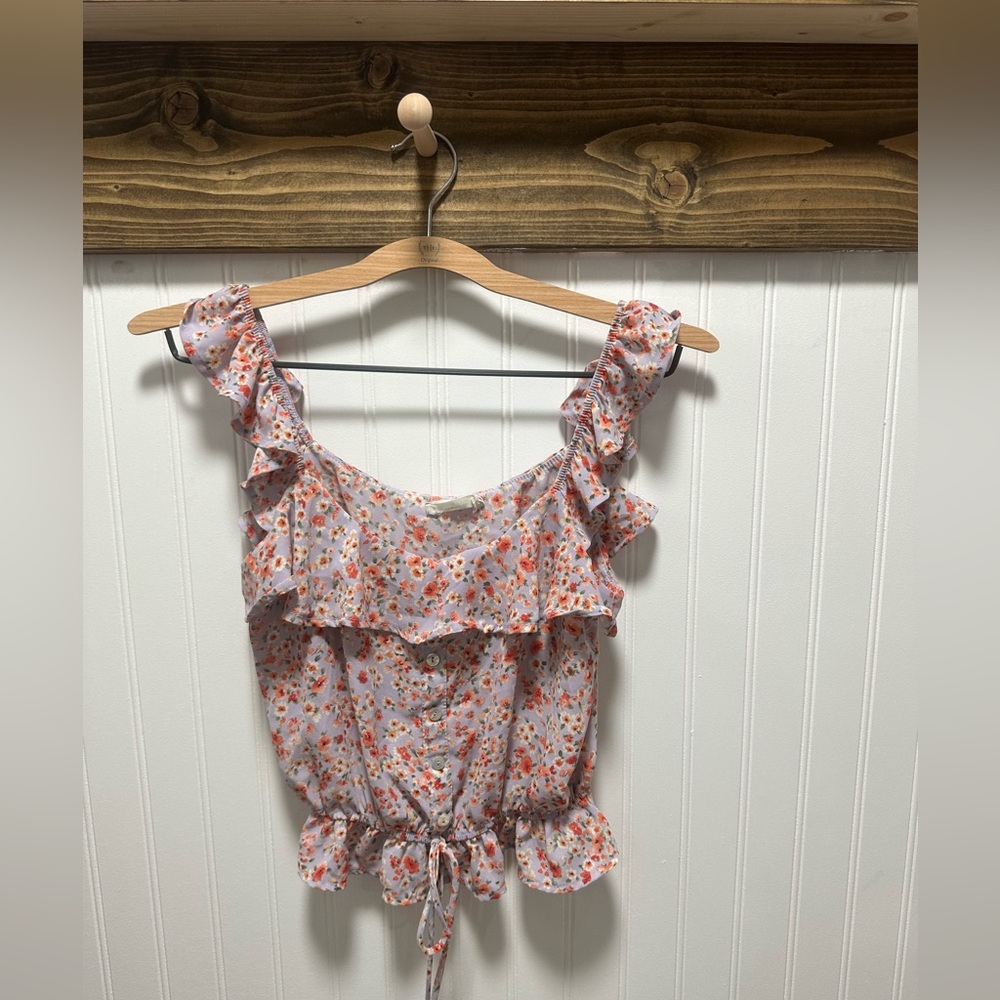 Altar'd State Floral Babydoll Peplum Ruffle Strap Sleeveless Top Sz S
